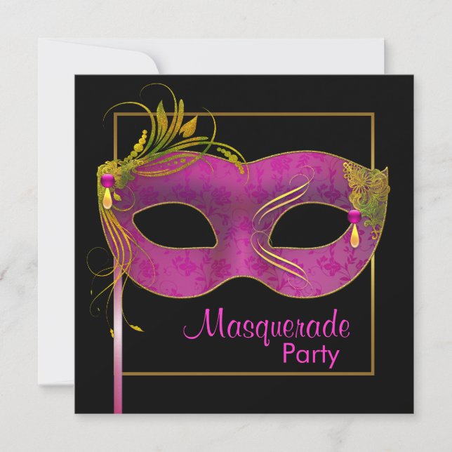 Hot Pink Masquerade Party Invitation (Front)