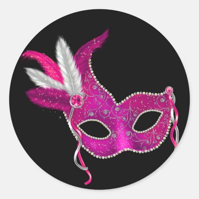 Hot Pink Masquerade Party Stickers (Front)