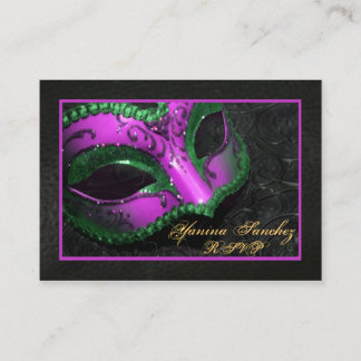 Hot Pink  Masquerade RSVP Business Cards
