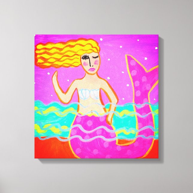 Hot Pink Mermaid Abstract Art Canvas Print (Front)