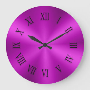 Hot Pink Metallic Clock with Roman Numbers