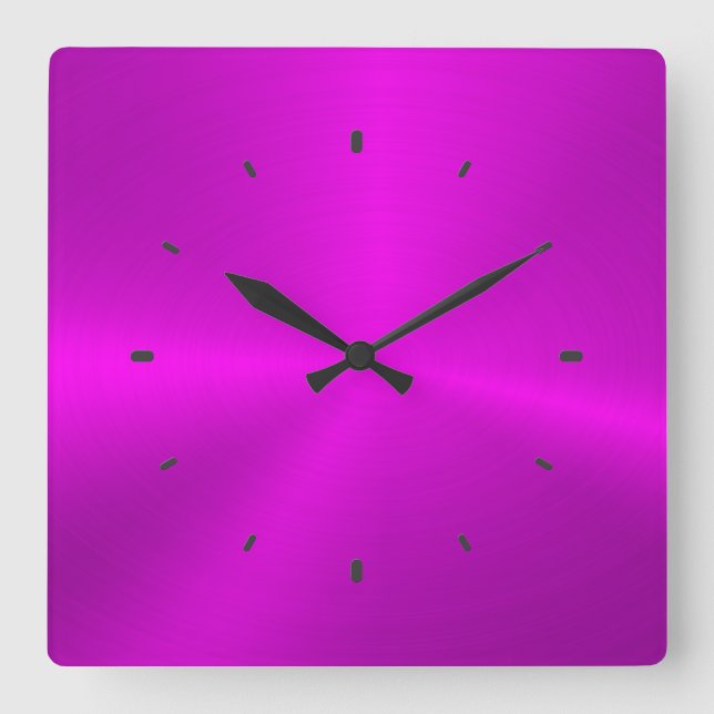 Hot-pink Metallic Design-Stainless Steel Look Square Wall Clock (Front)