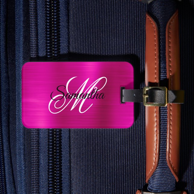 Hot Pink Metallic Fancy Monogram Luggage Tag (Front Insitu 4)