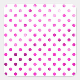 Hot Pink Metallic Faux Foil Polka Dot White Square Sticker