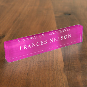 Hot Pink Metallic Look Stylish Serif Nameplate