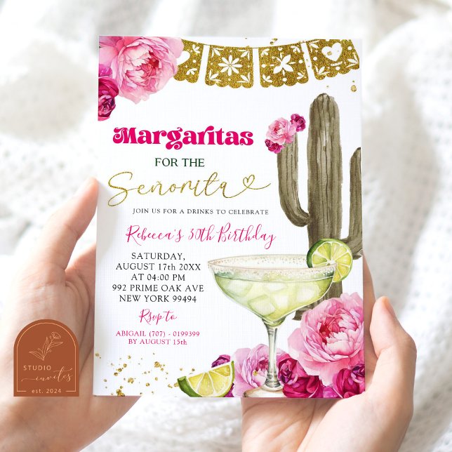 Hot Pink Mexican Cactus Floral Fiesta Margarita Invitation (Creator Uploaded)
