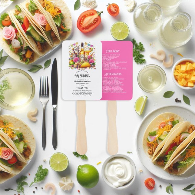 Hot-Pink Mexican Fiesta Tequila Wedding Program Hand Fan (Hot-Pink Mexican Fiesta Tequila Wedding Program Hand Fan)