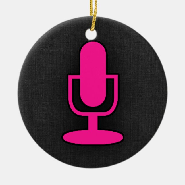 Hot Pink Microphone Ceramic Tree Decoration (Front)