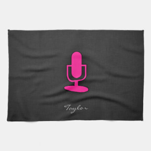 Hot Pink Microphone Tea Towel