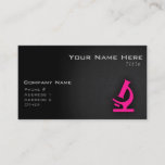 Hot Pink Microscope Business Card<br><div class="desc">Cool,  sleek,   Hot Pink microscope,  microscopy clip art on black and dark grey textured background.  Great gift for research scientists or anyone that loves science!  Add your name or text to personalise it! Images used on this item are licensed and © Graphics Factory.com</div>