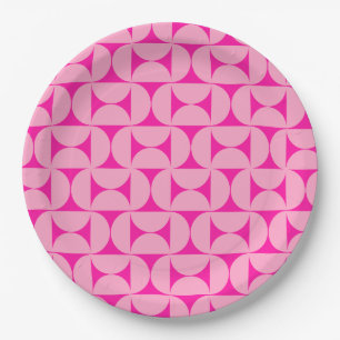 Hot Pink Mid Century Modern Pattern Paper Plate