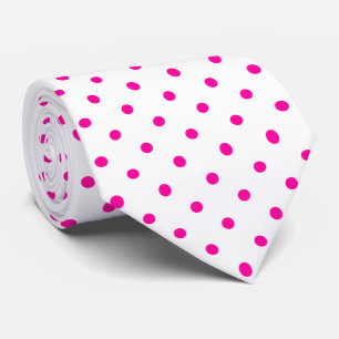 Hot Pink Mini Polka Dot Pattern on White Tie