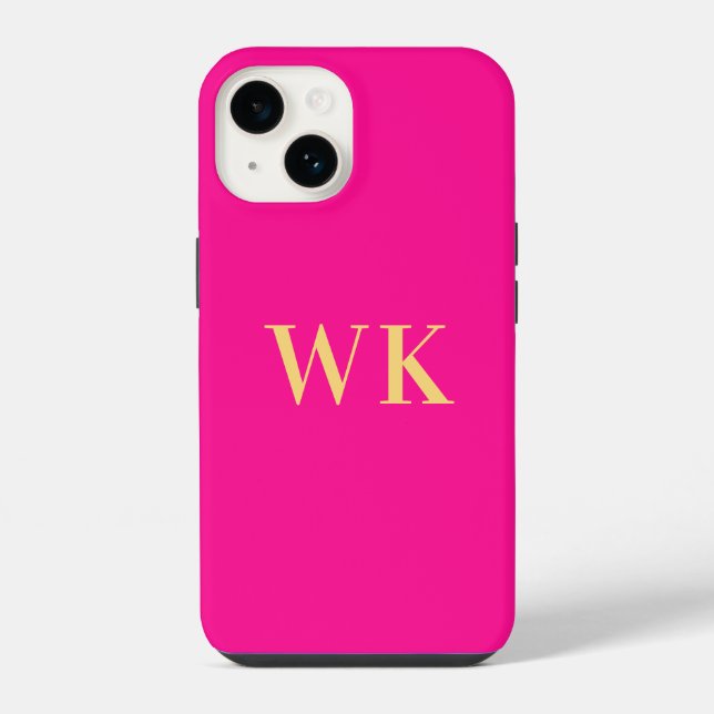 Hot Pink Minimal Monogram Initials iPhone Case (Back)