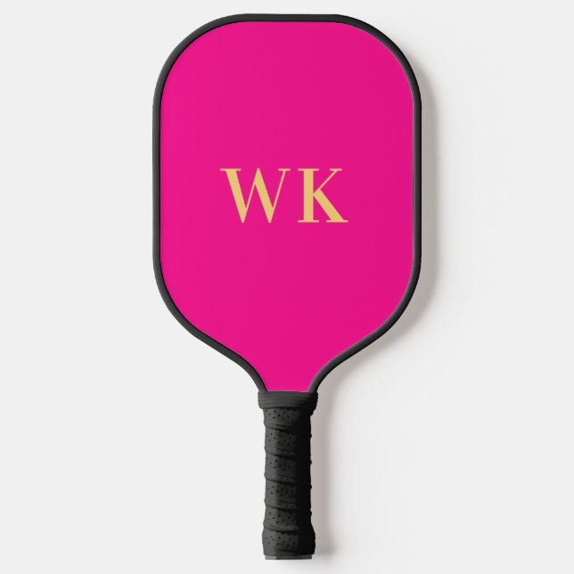 Hot Pink Minimal Monogram Initials Pickleball Paddle (Front)
