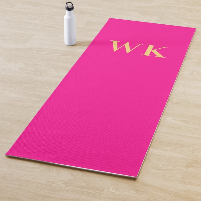Hot Pink Minimal Monogram Initials Yoga Mat (In Situ)