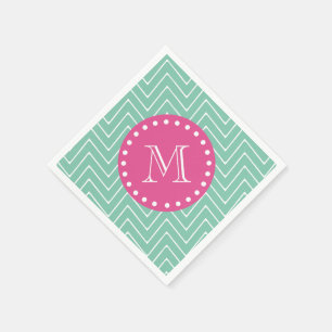 Hot Pink, Mint Green Chevron Your Monogram Napkin