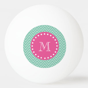 Hot Pink, Mint Green Chevron   Your Monogram Ping Pong Ball