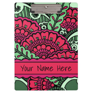 Hot Pink Mint Green Zen Mandala Art Classroom Name Clipboard
