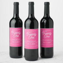 Hot Pink Modern 21st Birthday Party  Wine Label