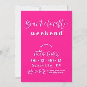 Hot Pink Modern Bachelorette Invite Itinerary