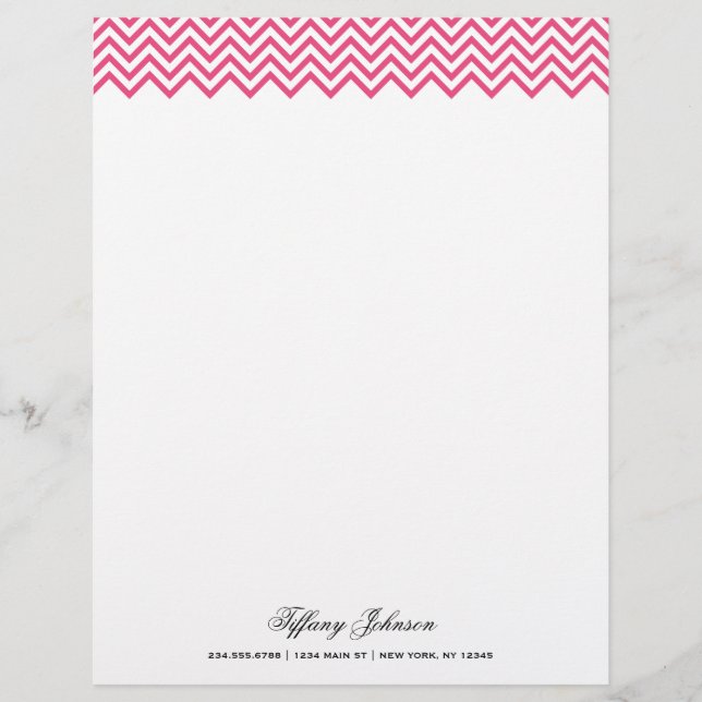 Hot Pink Modern Chevron Border Letterhead Design (Front)