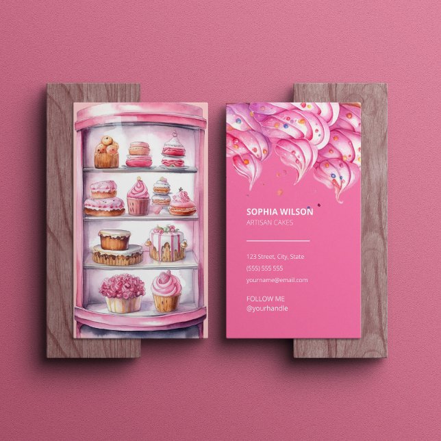 Hot Pink Modern Colourful Bakery Business Card (Creator Uploaded)