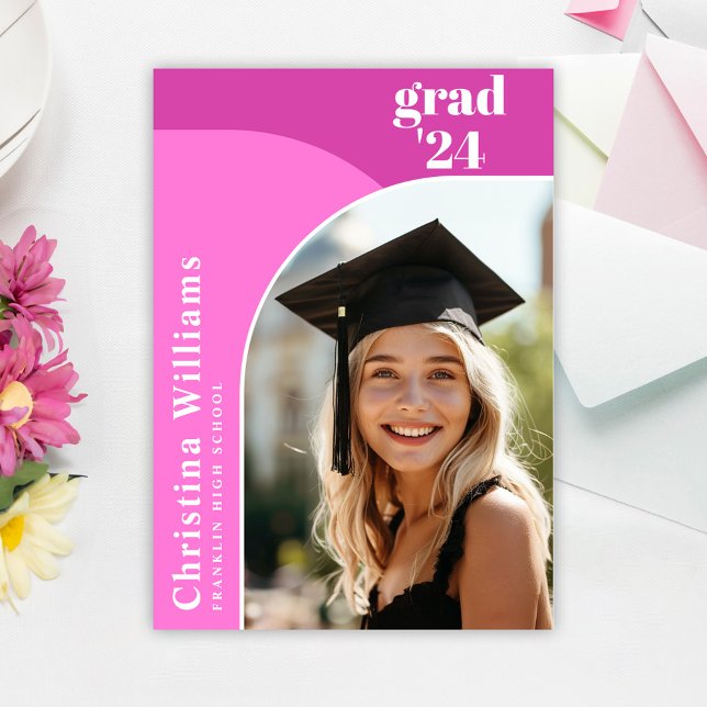 Hot Pink Modern Elegant Arch Photo Graduation Announcement (Hot Pink Modern Elegant Arch Photo Graduation Announcement)