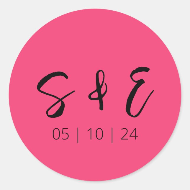 Hot Pink Modern Fun Wedding Classic Round Sticker (Front)