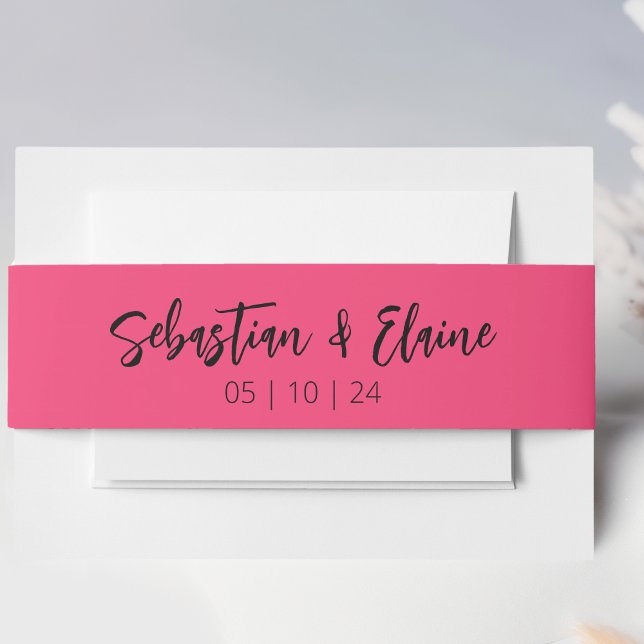 Hot Pink Modern Fun Wedding Invitation Belly Band (Creator Uploaded)
