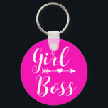 Hot Pink Modern Girl Boss Key Ring<br><div class="desc">Girl boss products in bright pink color.</div>