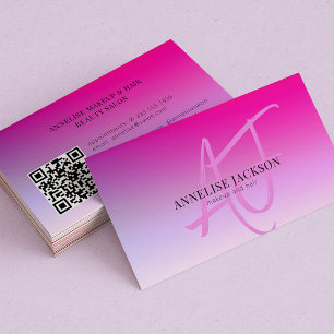 Hot pink modern girly beauty salon QR CODE Business Card