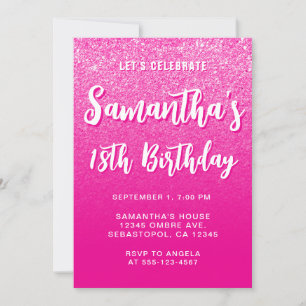 Hot Pink Modern Gradient 18th Birthday Invitation