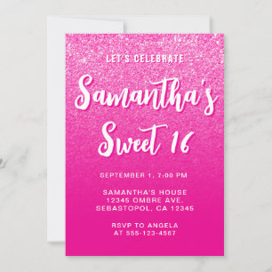 Hot Pink Modern Gradient Photo Sweet 16 Invitation