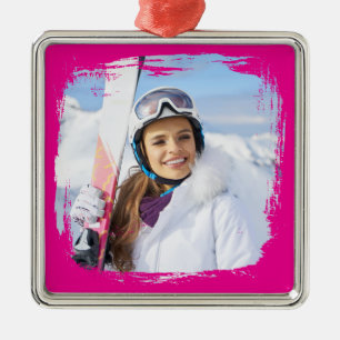 Hot Pink Modern Grunge Border Photo Metal Tree Decoration