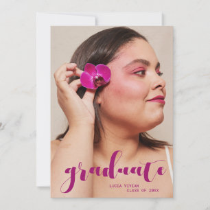 Hot Pink Modern Lady Photo Graduation Party Invitation