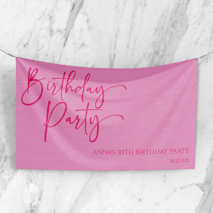 Hot Pink Modern Minimalist Birthday Party Banner