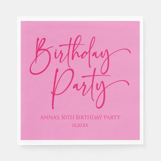 Hot Pink Modern Minimalist Birthday Party Napkin (Front)