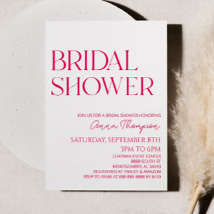 Hot Pink Modern Minimalist Bridal Shower  Invitation