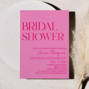 Hot Pink Modern Minimalist Bridal Shower  Invitation