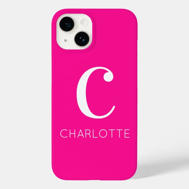 Hot Pink Modern Monogram Case-Mate iPhone Case (Back)