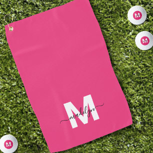 Hot Pink Modern Monogram Golf Towel