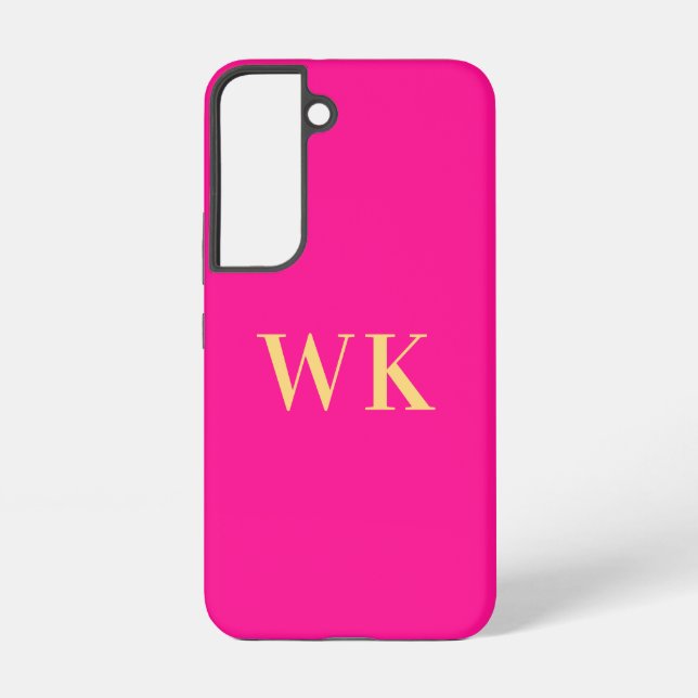 Hot Pink Modern Monogram Initials Samsung Galaxy S22 Case (Back)