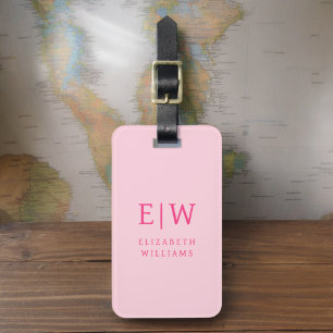 Hot Pink Modern Monogram Minimalist Luggage Tag