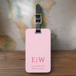 Hot Pink Modern Monogram Minimalist Luggage Tag