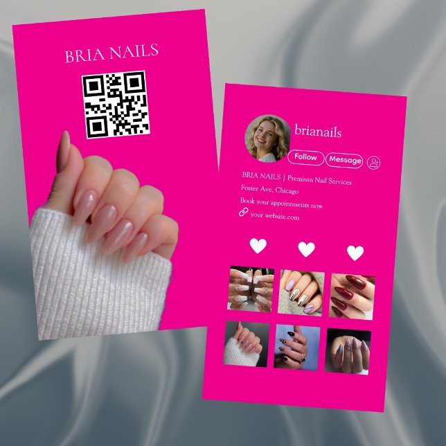 Hot Pink Modern Nail Technician QR Code  Business Card (Creator Uploaded)