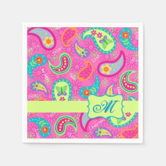 Hot Pink Modern Paisley Monogram Napkin