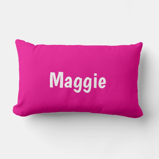 Hot Pink Modern Personalized Name Lumbar Cushion (Front)