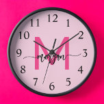 Hot Pink Modern Script Girly Monogram Name<br><div class="desc">Make a bold statement in your space with our Hot Pink Modern Script Girly Monogram Name Large Clock! Featuring a vibrant hot pink design and personalised with your name in an elegant modern script, this clock adds a stylish and personal touch to any room. Perfect for bedrooms, offices, or living...</div>