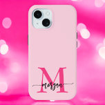 Hot Pink Modern Script Girly Monogram Name iPhone 15 Case<br><div class="desc">Protect your phone in style with our Hot Pink Modern Script Girly Monogram Name iPhone 15 Case! Featuring a vibrant hot pink design, this case is personalised with your name in a chic modern script for a custom touch. Designed for the iPhone 15, it offers durable protection against scratches and...</div>