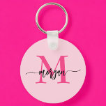 Hot Pink Modern Script Girly Monogram Name Key Ring<br><div class="desc">Keep your keys in style with our Hot Pink Modern Script Girly Monogram Name Keychain! Featuring a vibrant hot pink design, this keychain is personalised with your name in a chic modern script for a custom, fashionable touch. Perfect for adding a bit of flair to your keys or bag, it’s...</div>